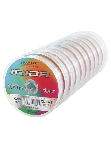 Леска Namazu "Irida", L-100 м, d-0,45 мм, test-13,90 кг, прозрачная (уп. 10 шт.)/200/ Леска Namazu "Irida", L-100 м, d-0,45 мм, test-13,90 кг, прозрачная (уп. 10 шт.)/200/