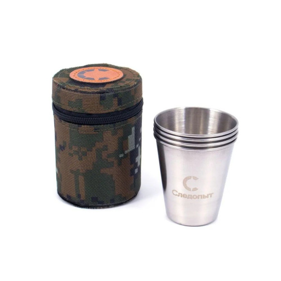 Рюмка "СЛЕДОПЫТ" 60 мл в тубе из oxford camo pixel, рюмки без оплетки, 4 шт