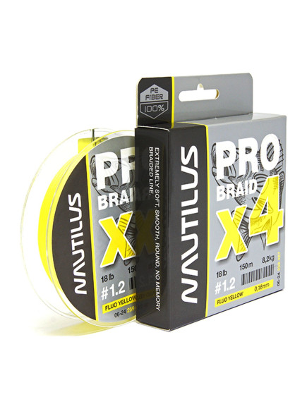 Шнур Nautilus Pro Braid X4 Fluo Yellow d-0.10 4.1кг 9lb 150м Шнур Nautilus Pro Braid X4 Fluo Yellow d-0.10 4.1кг 9lb 150м
