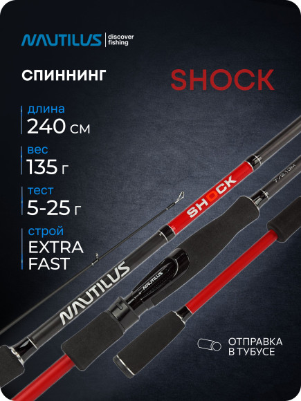 Спиннинг Nautilus Shock NSHS-802ML 240см 5-25гр Спиннинг Nautilus Shock NSHS-802ML 240см 5-25гр