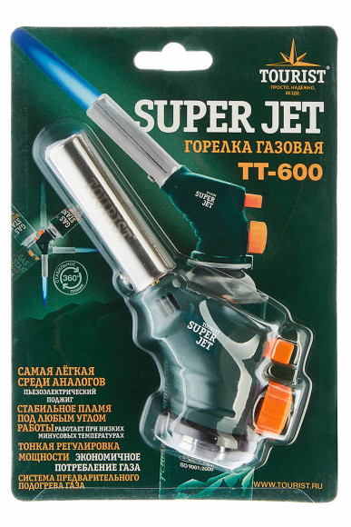 Горелка портативная газовая TOURIST SUPER JET, с пьезоподжигом, цанговый баллон
