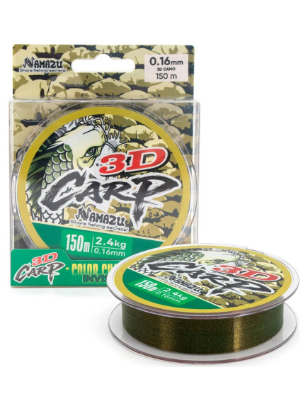 Леска Namazu 3D Carp, L-150 м, d-0,25 мм, test-5,2 кг, 3D Camo/100/