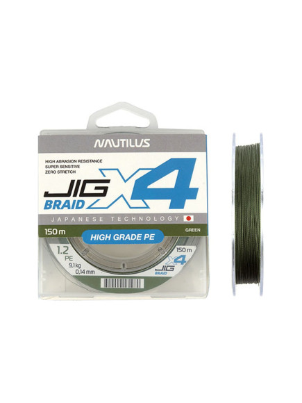 Шнур Nautilus X4 Jig Braid Green d-0.08мм 4.5кг 0,6PE 150м Шнур Nautilus X4 Jig Braid Green d-0.08мм 4.5кг 0,6PE 150м