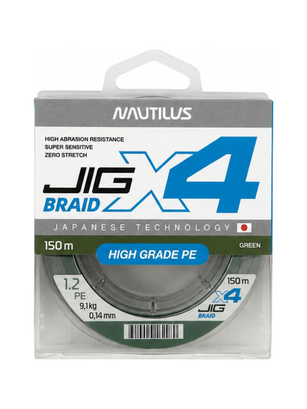 Шнур Nautilus X4 Jig Braid Green d-0.20мм 15.7кг 2,5PE 150м Шнур Nautilus X4 Jig Braid Green d-0.20мм 15.7кг 2,5PE 150м